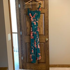Lulu’s Floral Flirtation Dark Green Floral Print Wrap Maxi Dress